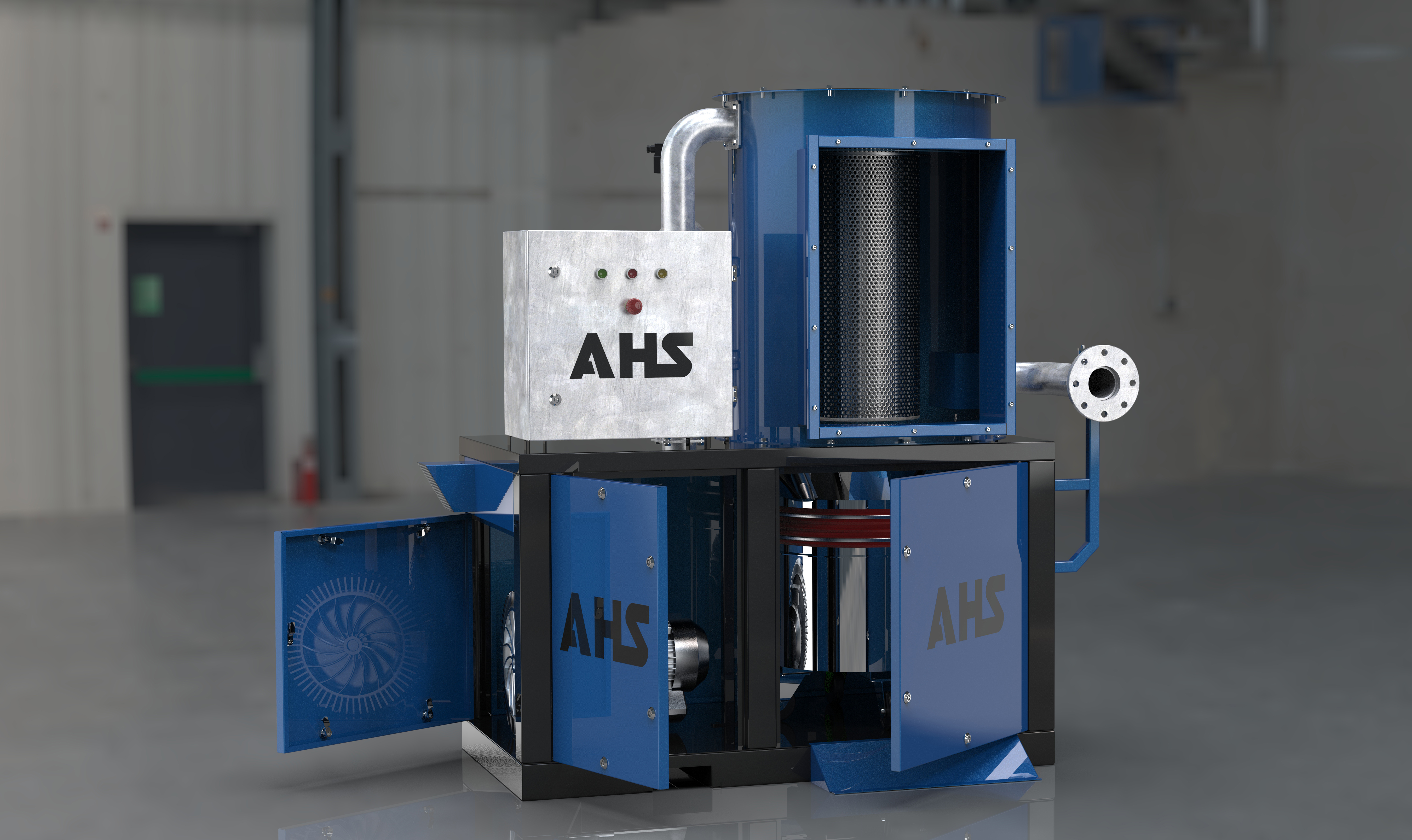 AHS HVS Serisi tüm bileşenlerini, otomasyon sistemini ve yazılımını bünyesinde barındıran bir merkezi jet pulse filtreli, yüksek vakumlu toz toplama makinasıdır.